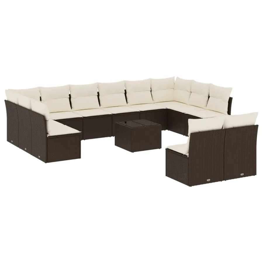 Salon de jardin avec coussins 13 pcs marron résine tressée - 2