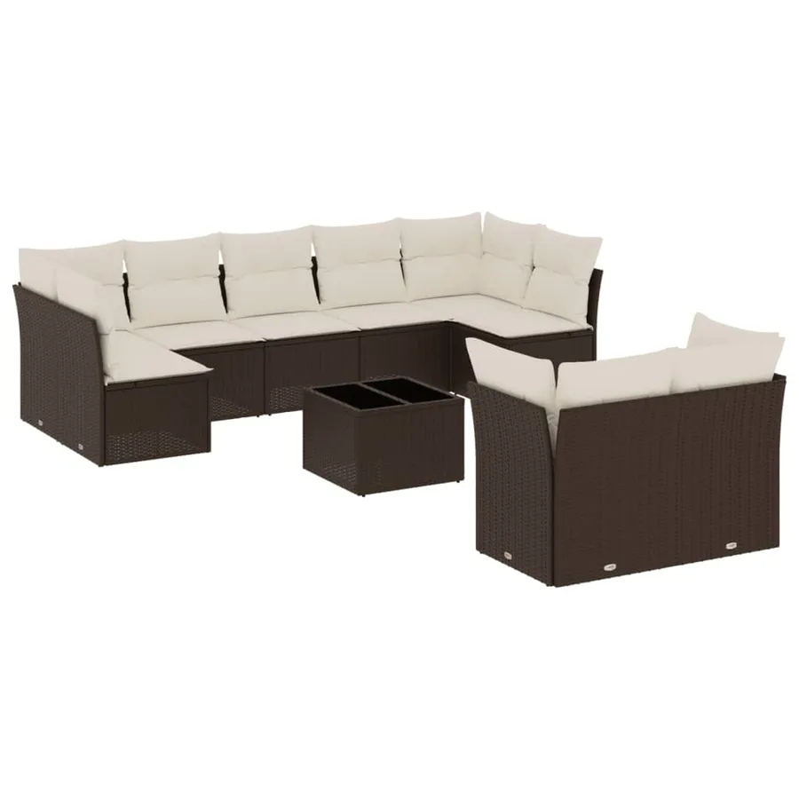Salon de jardin 10 pcs avec coussins marron résine tressée - 2