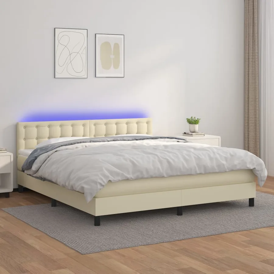 Sommier à lattes de lit avec matelas et LED Crème 160x200 cm
