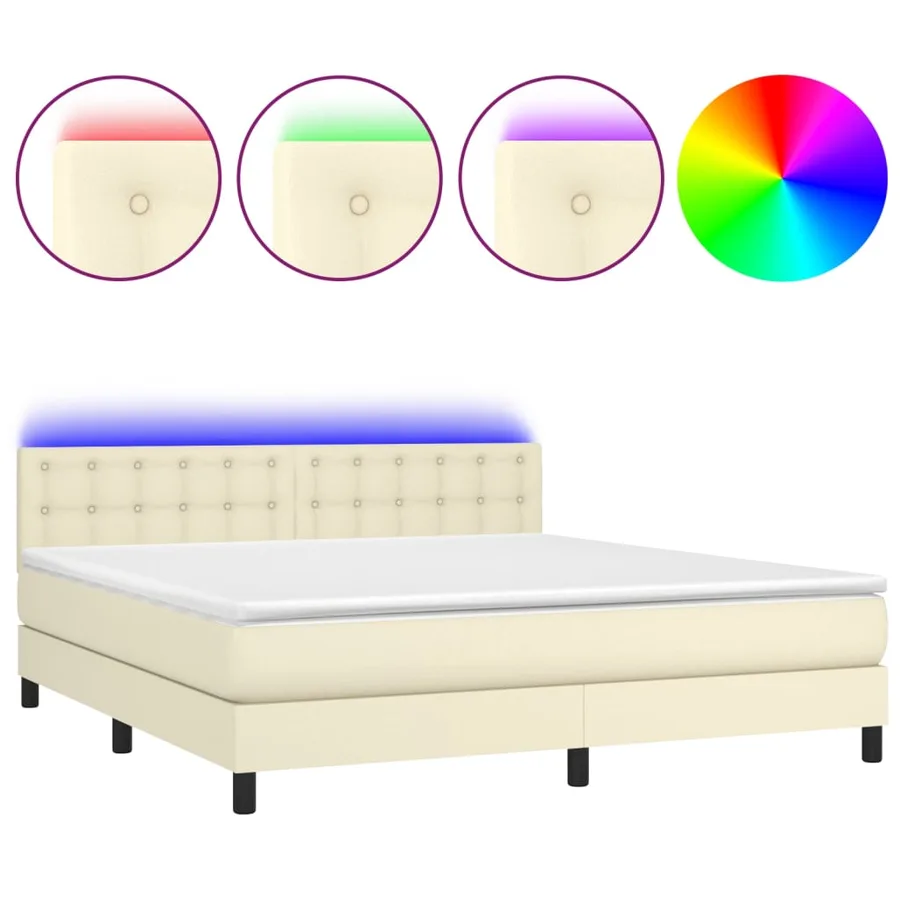Sommier à lattes de lit avec matelas et LED Crème 160x200 cm - 2