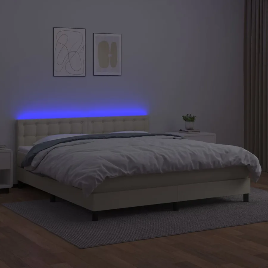 Sommier à lattes de lit avec matelas et LED Crème 160x200 cm - 4