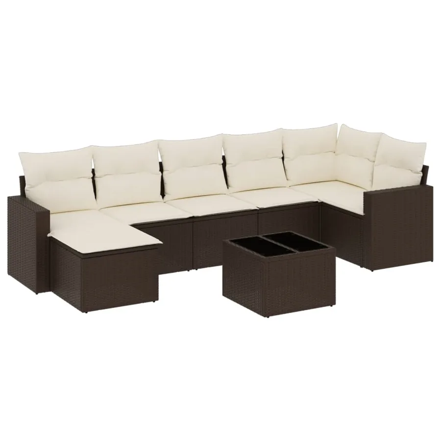 Salon de jardin 8 pcs avec coussins marron résine tressée - 2