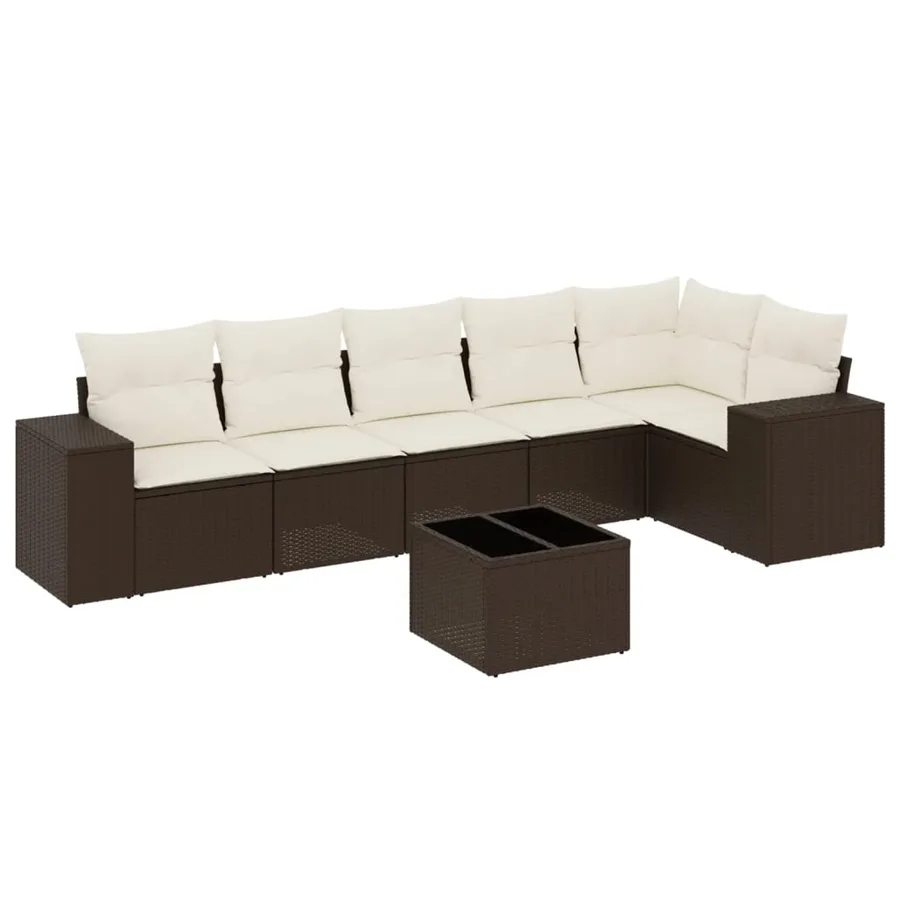 Salon de jardin avec coussins 7 pcs marron résine tressée - 2