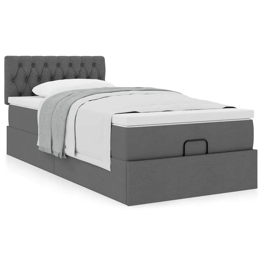 Cadre de lit ottoman avec matelas gris foncé 90x190 cm tissu - 4