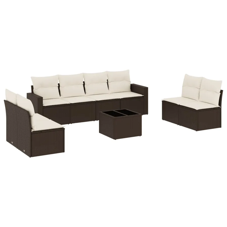 Salon de jardin avec coussins 9 pcs marron résine tressée - 2