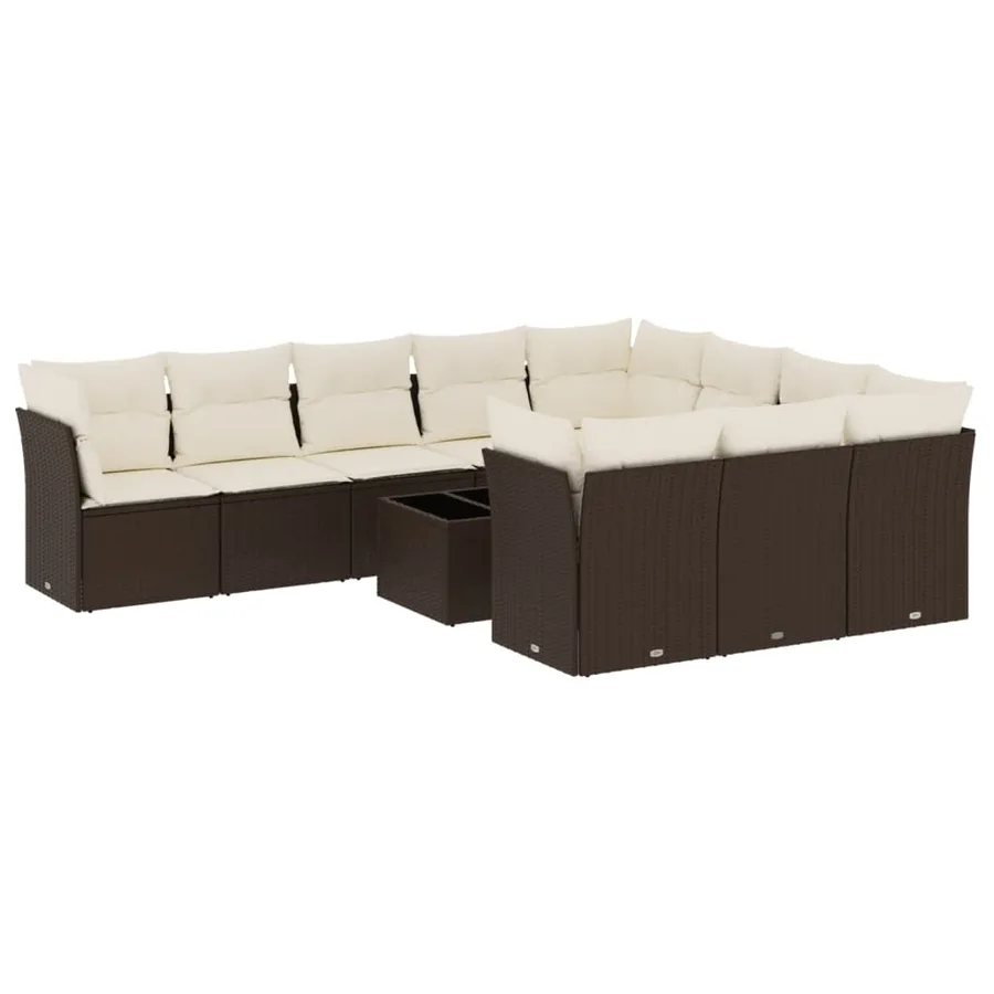 Salon de jardin et coussins 11 pcs marron résine tressée - 2