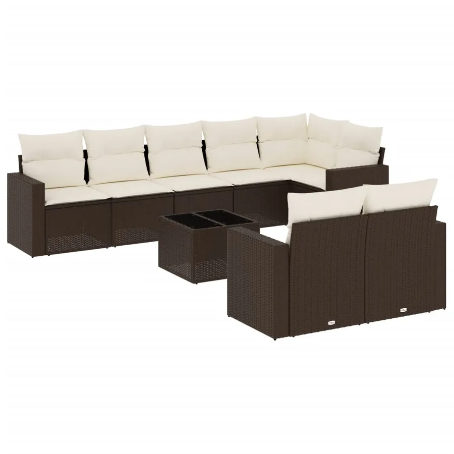 Salon de jardin avec coussins 9 pcs marron résine tressée - 2