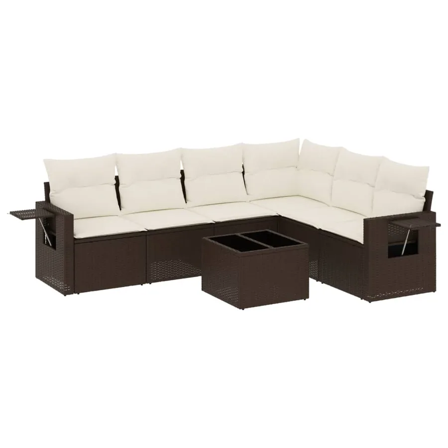Salon de jardin avec coussins 7 pcs marron résine tressée - 2