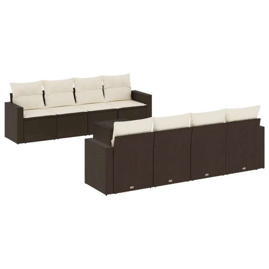 Salon de jardin avec coussins 9 pcs marron résine tressée - 2