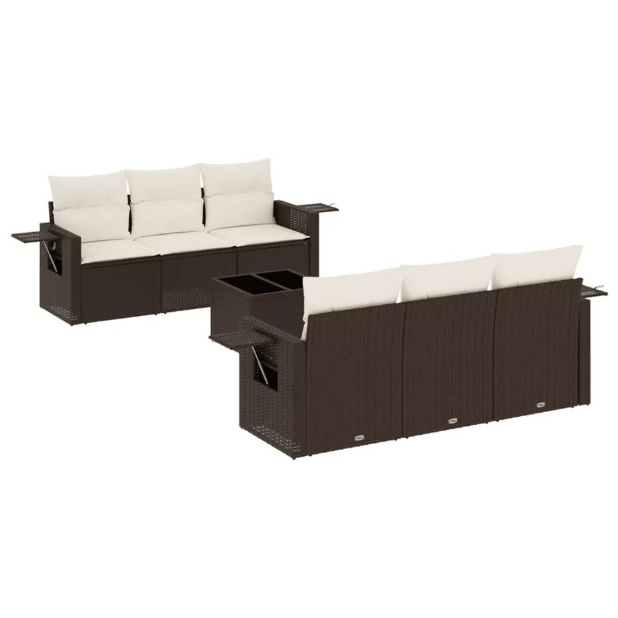 Salon de jardin avec coussins 7 pcs marron résine tressée - 2