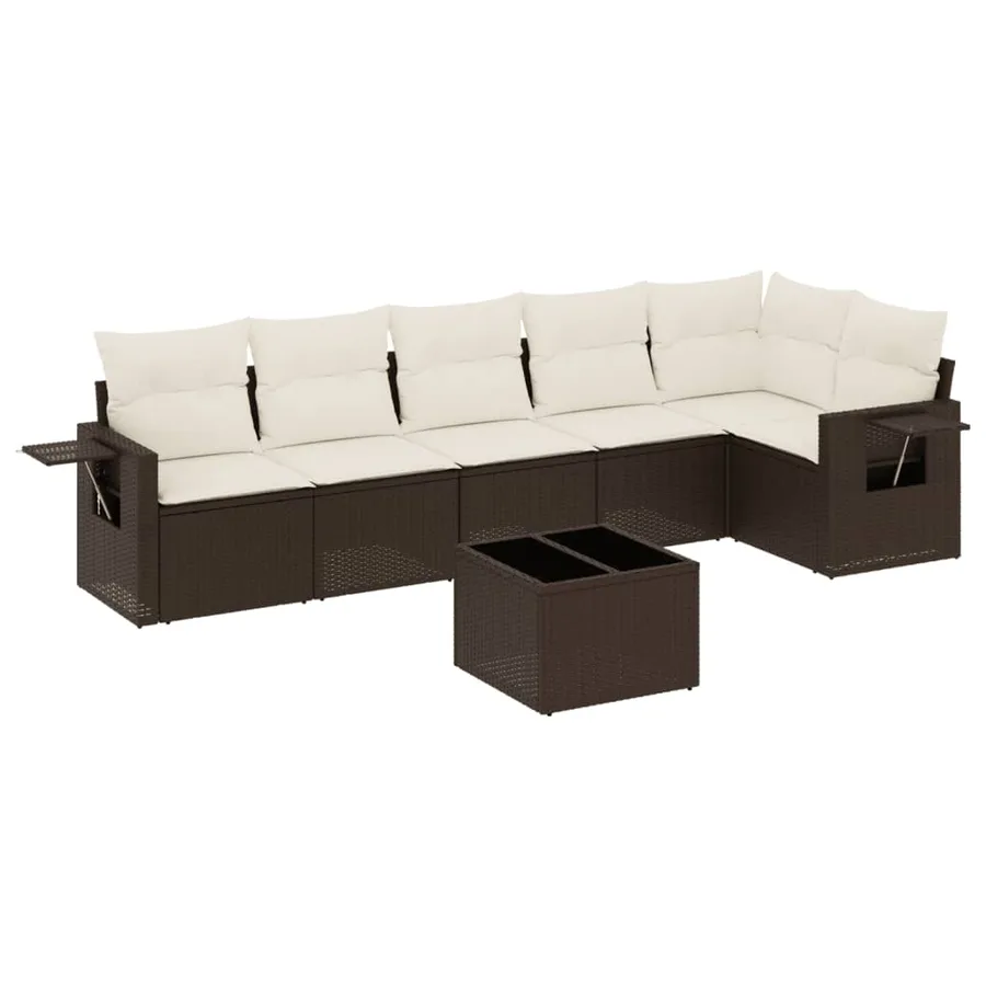 Salon de jardin avec coussins 7 pcs marron résine tressée - 2