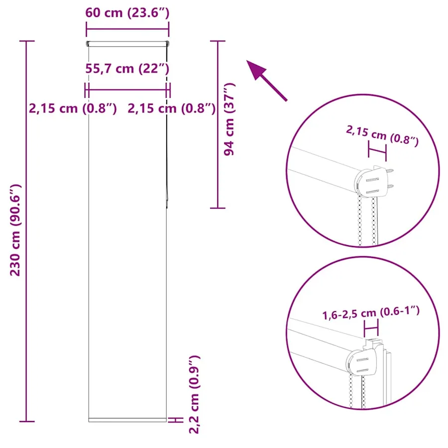 Store enrouleur occultant café 60x230cm largeur du tissu 55,7cm - 18