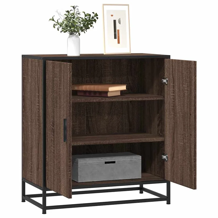 Buffet chêne marron 68x35x76 cm bois d'ingénierie et métal