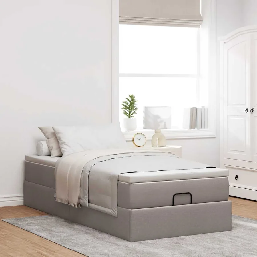 Cadre de lit ottoman avec matelas taupe 90x190 cm tissu - 3