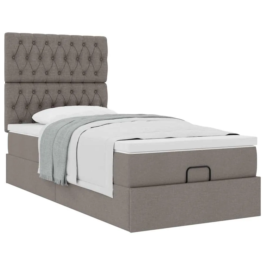 Cadre de lit ottoman avec matelas taupe 90x190 cm tissu - 5