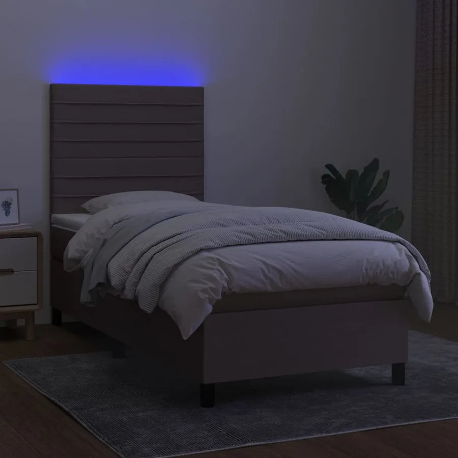 Sommier à lattes de lit et matelas et LED Taupe 100x200cm Tissu - 4