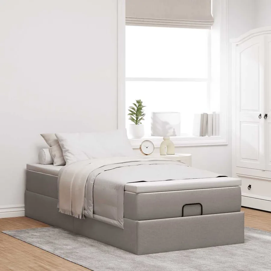 Cadre de lit ottoman avec matelas taupe 80x200 cm tissu - 3