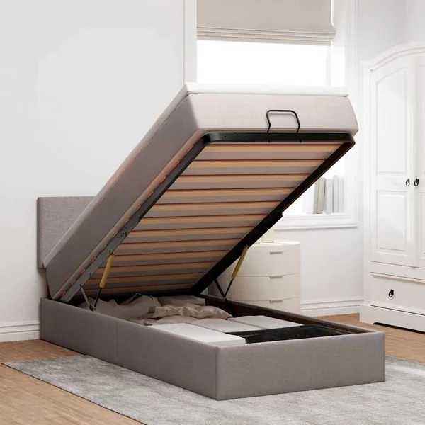Cadre de lit ottoman avec matelas taupe 80x200 cm tissu