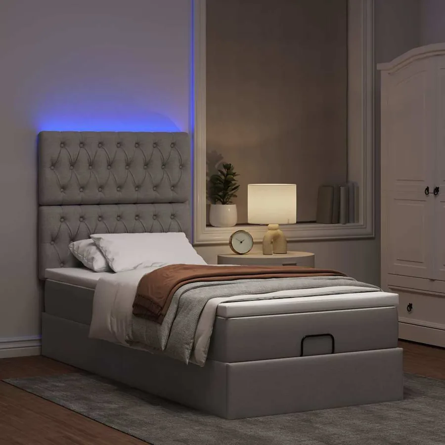 Cadre de lit ottoman avec matelas taupe 80x200 cm tissu - 3