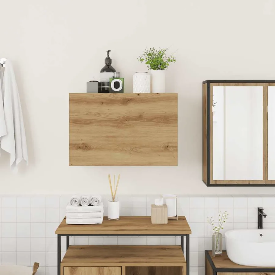 Armoire murale de bain chêne artisanal bois d'ingénierie - 3