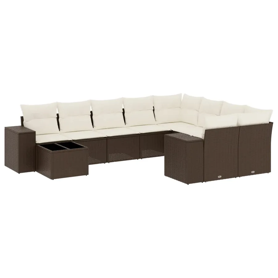 Salon de jardin 10 pcs avec coussins marron résine tressée - 2