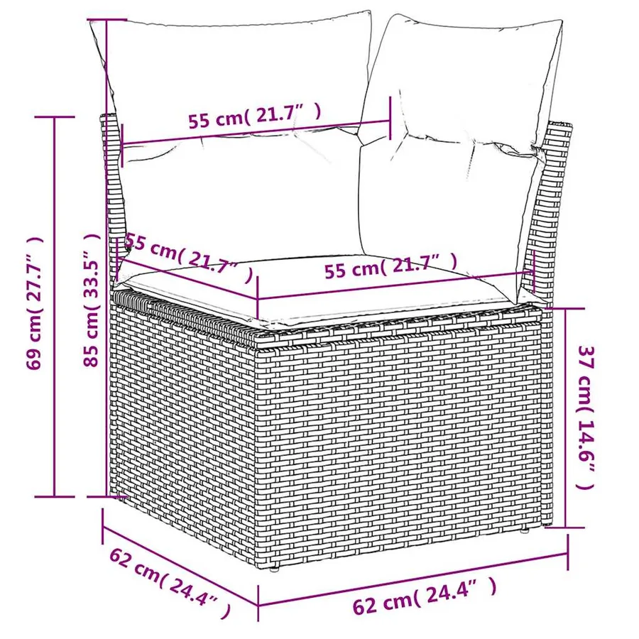 Salon de jardin avec coussins 7 pcs marron résine tressée - 10