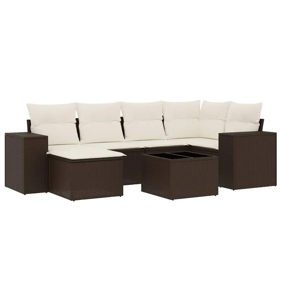 Salon de jardin avec coussins 7 pcs marron résine tressée - 2