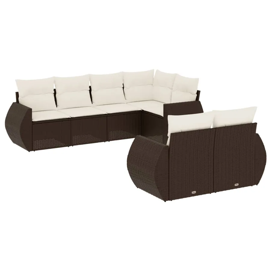 Salon de jardin avec coussins 7 pcs marron résine tressée - 2