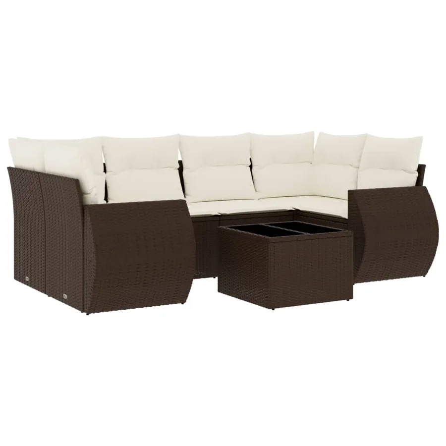 Salon de jardin avec coussins 7 pcs marron résine tressée - 2