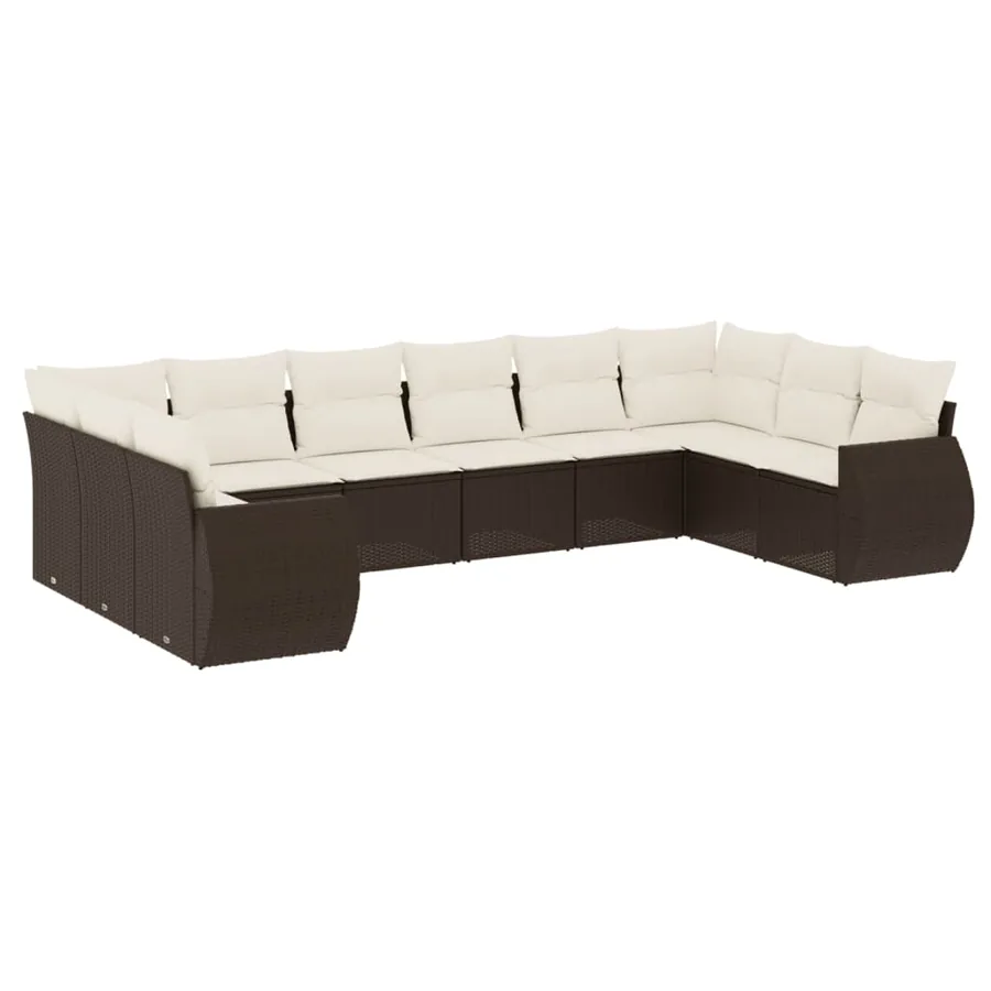 Salon de jardin 10 pcs avec coussins marron résine tressée - 2