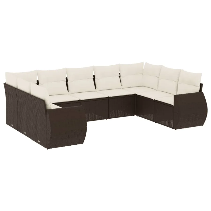 Salon de jardin avec coussins 9 pcs marron résine tressée - 2