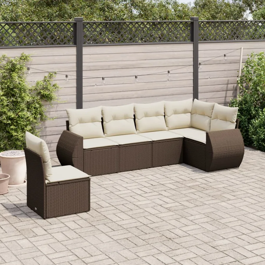 Salon de jardin avec coussins 6 pcs marron résine tressée
