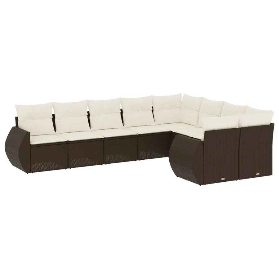 Salon de jardin avec coussins 9 pcs marron résine tressée - 2