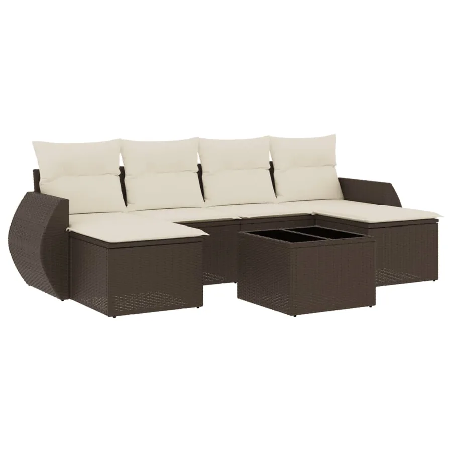 Salon de jardin avec coussins 7 pcs marron résine tressée - 2