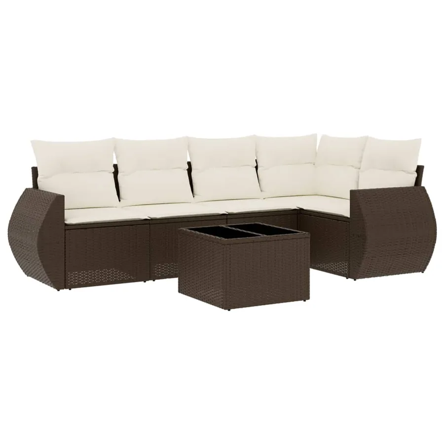 Salon de jardin avec coussins 6 pcs marron résine tressée - 2