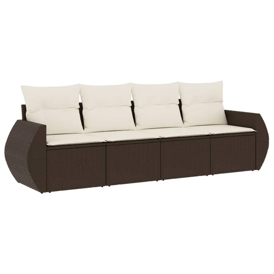 Salon de jardin 4 pcs avec coussins marron résine tressée - 2