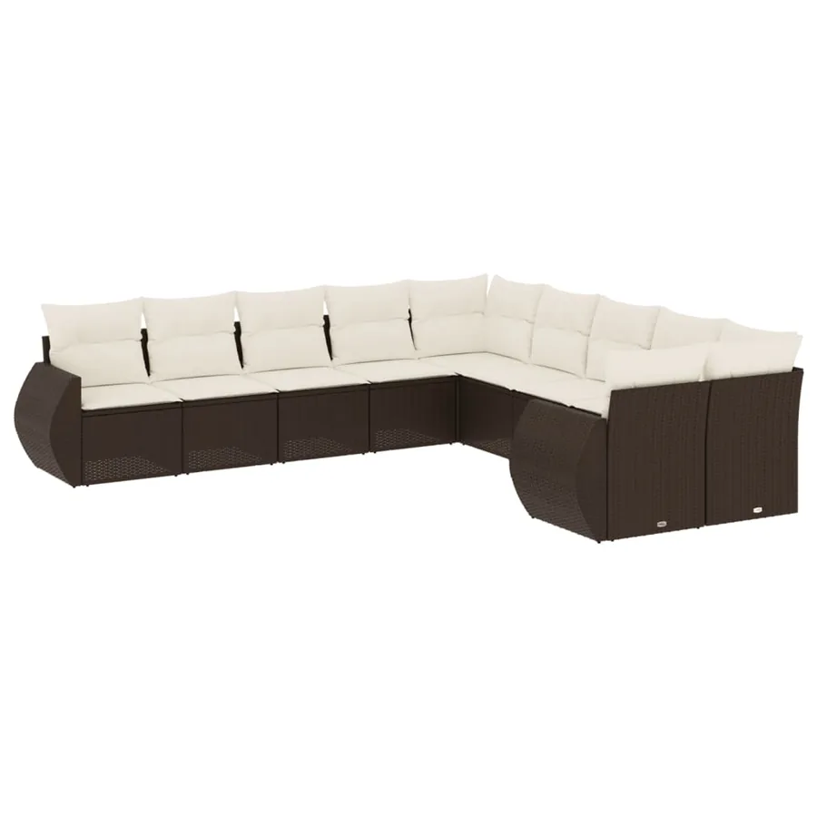 Salon de jardin 10 pcs avec coussins marron résine tressée - 2