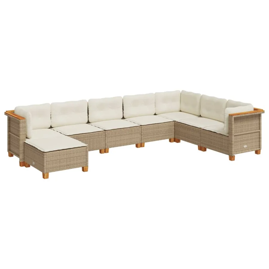Salon de jardin avec coussins 8 pcs beige résine tressée - 2