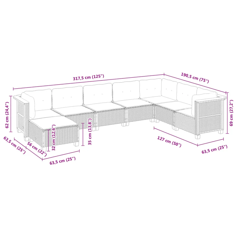 Salon de jardin avec coussins 8 pcs beige résine tressée - 8