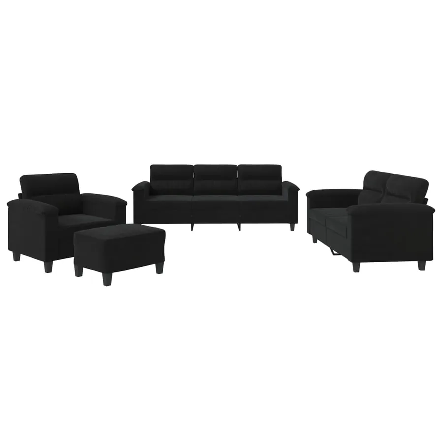 Ensemble de canapés 4 pcs avec coussins noir tissu microfibre - 2