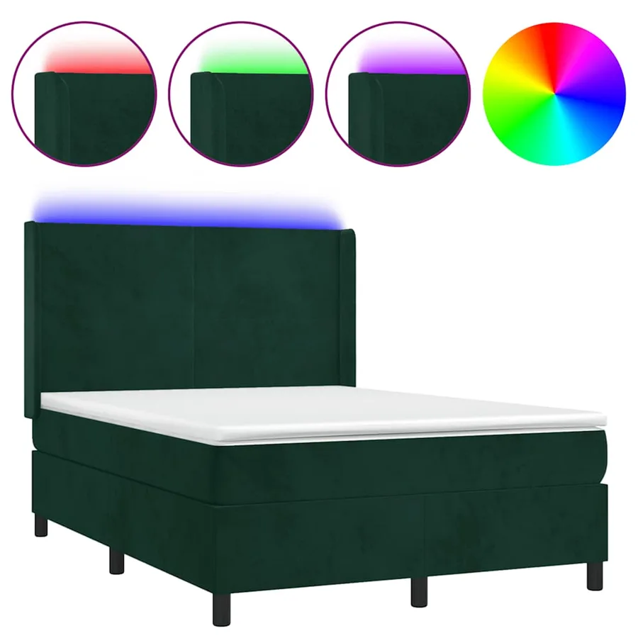 Sommier à lattes de lit matelas et LED Vert foncé 140x200 cm - 2