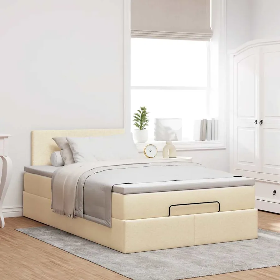 Cadre de lit ottoman avec matelas crème 120x200cm tissu - 3