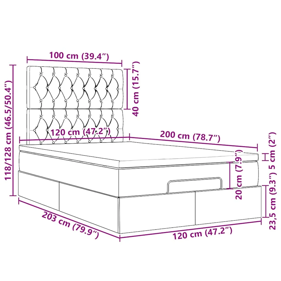 Cadre de lit ottoman avec matelas taupe 120x200 cm tissu - 18