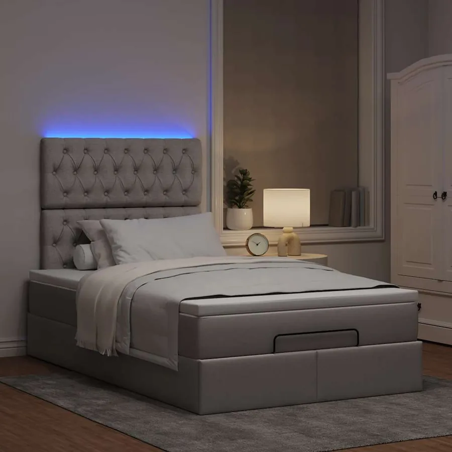 Cadre de lit ottoman avec matelas taupe 120x200 cm tissu - 3
