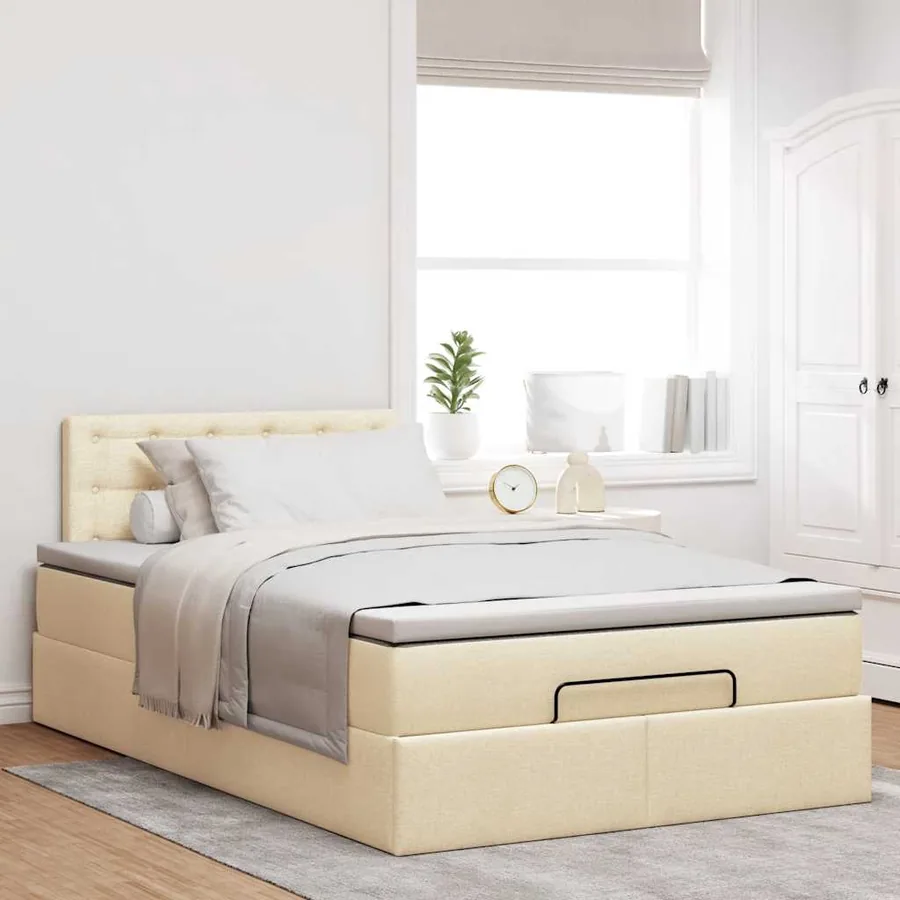 Cadre de lit ottoman avec matelas crème 120x200cm tissu - 3