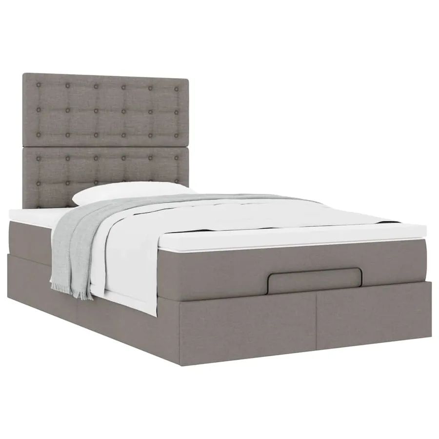 Cadre de lit ottoman avec matelas taupe 120x200 cm tissu - 5