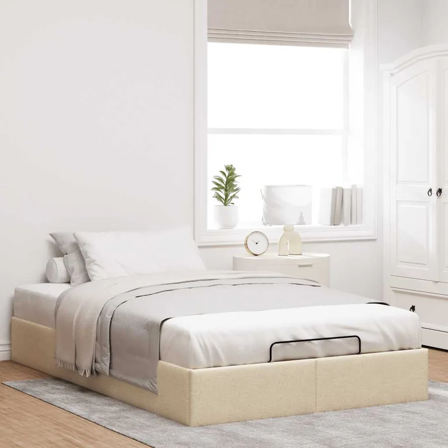 Cadre de lit ottoman sans matelas crème 120x200 cm tissu - 3