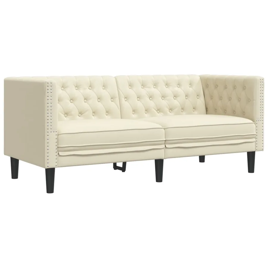 Canapé Chesterfield 2 places crème similicuir - 2