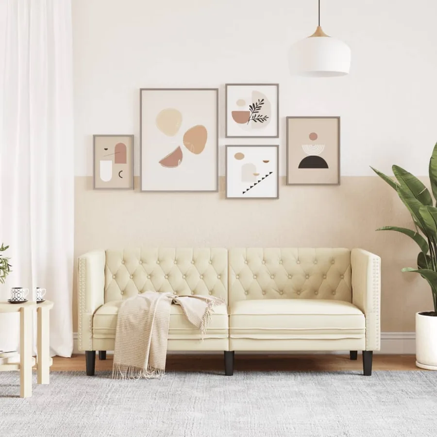 Canapé Chesterfield 2 places crème similicuir - 3