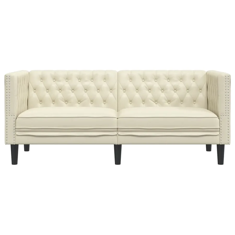 Canapé Chesterfield 2 places crème similicuir - 4
